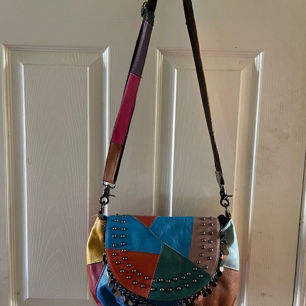 Ameri Leather Multi Color Patchwork Crossbody Bag… - image 2